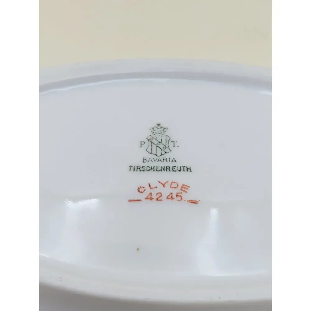 Vintage Tirschenreuth Bavaria Clyde 4245 Porcelain Oval Pickle Dish Mint Gold